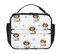 Kcldeci Sac à déjeuner isotherme pour enfants - Motif cœur Shih Tzu Dog1 - Sac à déjeuner réutilisable pour filles et garçons - Pour l'école, les voyages, les pique-niques