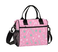 Kcldeci Sac à déjeuner isotherme pour filles et garçons - Motif canne à sucre d'orge rose et flocon de neige - Petit sac bento pour l'école, le pique-nique - Taille S