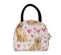 Kcldeci Sac à déjeuner isotherme pour garçons et filles, motif chien golden retriever, cœur réutilisable, étanche, pour l'école et la garderie