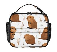 Kcldeci Sac à déjeuner isotherme réutilisable pour enfants, motif castors, petite herbe, sac à déjeuner pour filles, garçons, école, voyage, pique-nique