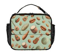 Kcldeci Sac à déjeuner isotherme réutilisable pour enfants, pistache, instruments indiens, sac fourre-tout pour filles, garçons, école, voyage, pique-nique