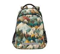 Kcldeci Sac à dos coloré pour enfants filles et garçons - Vue sur la montagne - Sac à dos d'école élémentaire - Sac à dos de voyage