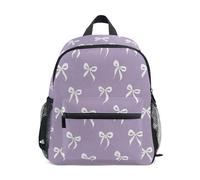 Kcldeci Sac à dos pour enfants filles et garçons avec nœuds blancs et nœuds violets pour l'école maternelle Sac à livres S-M, Nœuds blancs à ruban violet, M, Sac à dos daypack