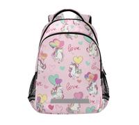 Kcldeci Sac à dos pour enfants filles et garçons - Licornes mignonnes tenant des ballons en forme de cœur - Sac à dos d'école, sac de voyage