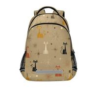 Kcldeci Sac à dos pour enfants filles et garçons - Motif chat du milieu du siècle - Sac à dos d'école primaire - Sac à dos de voyage