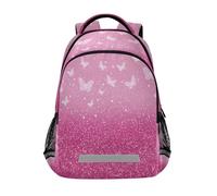Kcldeci Sac à dos pour enfants filles et garçons - Motif papillon rose scintillant - Sac à dos d'école, sac de voyage