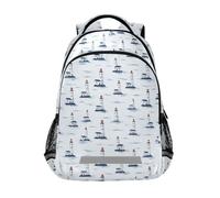 Kcldeci Sac à dos pour enfants filles et garçons - Motif phare - Blanc - Sac à dos d'école primaire - Sac à dos de voyage
