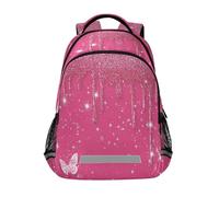 Kcldeci Sac à dos pour enfants filles et garçons - Rose scintillant - Papillon pailleté - Sac à dos d'école, sac de voyage