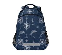 Kcldeci Sac à dos pour enfants filles garçons boussole ancre dauphin sacs à dos école primaire cartable sac à livres sac à dos sac de voyage sac à dos