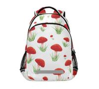 Kcldeci Sac à dos pour enfants filles garçons champignons rouges avec herbe verte sacs à dos d'école sacs à dos école sac à livres sac à dos sac à dos sac à dos sac à dos sac à dos de voyage