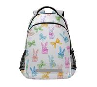 Kcldeci Sac à dos pour enfants filles garçons lapins de Pâques et nœuds pastel, sacs à dos d'école, sac à dos d'école, sac de voyage
