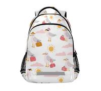 Kcldeci Sac à dos pour enfants filles garçons mouettes avec lunettes de soleil et chapeaux sacs à dos d'école, cartable pour l'école, sac de voyage