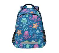Kcldeci Sac à dos pour enfants filles garçons pieuvres, méduses et étoiles de mer, sacs à dos d'école, cartable d'école, sac de voyage