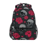 Kcldeci Sac à dos pour enfants garçons filles sacs à dos d'école primaire crâne et cœur rose sacs à livres pour garçons enfants S-M, Tête de mort et cœur rose, M, Sac à dos daypack