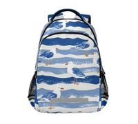 Kcldeci Sac à dos pour enfants pour filles et garçons, mouettes, vagues de l'océan, sac à dos d'école, sac de voyage