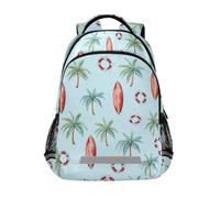 Kcldeci Sac à dos pour enfants pour filles et garçons, planches de surf, palmiers, sacs à dos d'école, cartable d'école, sac de voyage