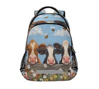 Kcldeci Sac à dos pour enfants pour filles et garçons - Trois vaches amicales - Sacs à dos d'école primaire - Sac à dos de voyage