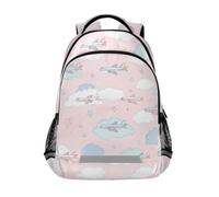 Kcldeci Sac à dos pour enfants pour filles, garçons, avions, nuages, étoiles, sacs à dos d'école, sac à dos d'école, sac de voyage