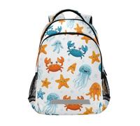 Kcldeci Sac à dos pour enfants pour filles, garçons, crabes, méduses et étoiles de mer, sacs à dos d'école, sac à dos de voyage