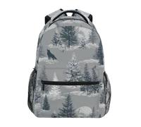 Kcldeci Sac à dos pour enfants pour garçons et filles - Sacs à dos d'école primaire avec loup, lune, sapins, gris, tailles S à M, Wolf Moon Sapins Gris, M, Sac à dos daypack