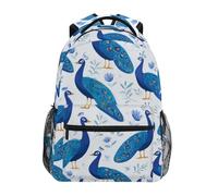 Kcldeci Sac à dos pour enfants pour garçons et filles, sacs à dos d'école primaire, bleu paon, oiseaux, sacs à livres pour garçons, tailles S-M, Oiseaux de paon bleus, S, Sac à dos daypack