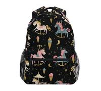 Kcldeci Sac à dos pour enfants pour garçons et filles, sacs à dos d'école primaire, carrousel, chevaux, crème glacée, sacs à livres pour garçons et enfants, tailles S-M, Crème glacée Carrousel Horses
