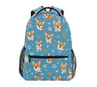 Kcldeci Sac à dos pour enfants pour garçons et filles - Sacs à dos d'école primaire Corgi et pattes de chien sur bleu - Sacs à livres pour garçons et enfants - Taille S à M, Corgi et pattes de chien