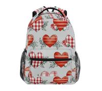 Kcldeci Sac à dos pour enfants pour garçons et filles - Sacs à dos d'école primaire - Cœurs rouges et blancs - Vichy - Sacs à livres pour garçons et enfants - Taille, Cœurs vichy rouge blanc, S, Sac à