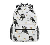 Kcldeci Sac à dos pour enfants pour garçons et filles, sacs à dos d'école primaire, étoiles dorées, joueurs de hockey noirs, sacs à dos pour garçons, sacs à dos S-M, Joueur de hockey noir Gold Stars