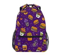 Kcldeci Sac à dos pour enfants pour garçons et filles - Sacs à dos d'école primaire - Fast Food sur violet - Sacs à livres pour garçons et enfants - S-M, Fast Food on Purple, S, Sac à dos daypack