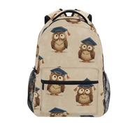 Kcldeci Sac à dos pour enfants pour garçons et filles, sacs à dos d'école primaire, hibou avec casquette de remise de diplôme, sacs à dos pour garçons, sac à dos primaire S-M, Chouette avec casquette