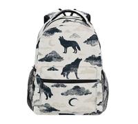 Kcldeci Sac à dos pour enfants pour garçons et filles, sacs à dos d'école primaire, loups, nuages, lunes, sacs à livres pour garçons, tailles S-M, Loups Nuages Lunes, M, Sac à dos daypack