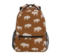 Kcldeci Sac à dos pour enfants pour garçons et filles, sacs à dos d'école primaire, motif bison blanc sur chocalate, sacs à livres pour garçons, tailles S-M, Motif bison blanc sur chocalate, S, Sac à