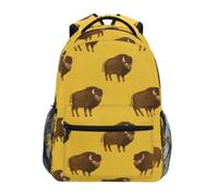 Kcldeci Sac à dos pour enfants pour garçons et filles - Sacs à dos d'école primaire - Motif bison de dessin animé sur jaune - Sacs à dos pour garçons et enfants - S-M, Bison de dessin animé sur jaune
