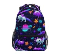 Kcldeci Sac à dos pour enfants pour garçons et filles - Sacs à dos d'école primaire - Néon - Axolotls des années 80 - Sacs à livres pour garçons et enfants - Taille S à M, Neon Party Axolotls années