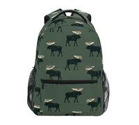 Kcldeci Sac à dos pour enfants pour garçons et filles - Sacs à dos d'école primaire - Noir élan sur vert militaire - Sacs à livres pour garçons - Taille S à M, Élan noir sur vert militaire, M, Sac à