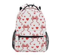 Kcldeci Sac à dos pour enfants pour garçons et filles - Sacs à dos d'école primaire - Nœuds en ruban rouge - Cœurs - Sac à dos primaire - Taille S à M, Nœuds en ruban rouge en forme de cœur, M, Sac à
