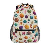 Kcldeci Sac à dos pour enfants pour garçons et filles, sacs à dos d'école primaire, planètes et lettres de l'alphabet, sacs à livres pour garçons, tailles S-M, Planètes et alphabet, S, Sac à dos