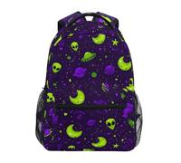 Kcldeci Sac à dos pour enfants pour garçons et filles, sacs à dos d'école primaire, sacs à dos verts extraterrestres lune, sacs à livres pour garçons, tailles S-M, Vert Aliens Moon, M, Sac à dos