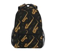 Kcldeci Sac à dos pour enfants pour garçons et filles, sacs à dos d'école primaire, saxophone doré sur noir, sacs à livres pour garçons, tailles S-M, Saxophone doré sur noir, M, Sac à dos daypack