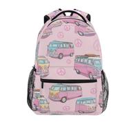 Kcldeci Sac à dos pour enfants pour garçons et filles, sacs à dos pour école primaire, camping-car, bus et paix, sacs à livres pour garçons et enfants, tailles S-M, Camper Bus et Paix, S, Sac à dos