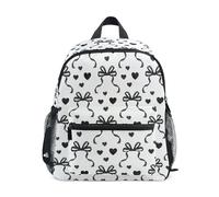 Kcldeci Sac à dos pour filles et garçons - Nœud en ruban noir - Cœur - Jardin d'enfants - Élémentaire - Sac d'école maternelle - Sac à livres S-M, multicolore, S, Sac à dos daypack