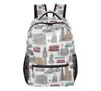 Kcldeci Sac à dos pour garçons et filles, London Landmark Sac à dos décontracté pour élèves du primaire, du collège, voyage et plein air, taille S