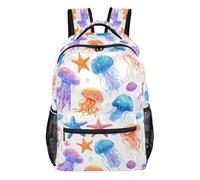 Kcldeci Sac à dos pour garçons et filles, méduses et étoiles de mer, sac à dos décontracté pour l'école primaire, taille S-M, Méduse et étoile de mer, S, Sac à dos daypack