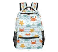 Kcldeci Sac à dos pour garçons et filles, motif crabes et étoiles de mer, sac à dos décontracté pour l'école primaire, taille S-M, Crabes et étoiles de mer de dessin animé, M, Sac à dos daypack