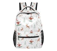 Kcldeci Sac à dos pour garçons et filles, motif renne de ski, sac à dos décontracté pour élèves du primaire, taille S à M, Père Noël renne skiant, Small, Sacs à dos de jour
