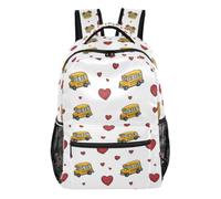 Kcldeci Sac à dos pour garçons et filles, sac à dos d'école décontracté pour l'école primaire S-M, Bus scolaire en forme de cœur, S, Sac à dos daypack