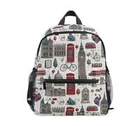 Kcldeci Sac à dos pour tout-petits filles garçons London Landmark Doodle Kindergarten Elementary Preschool Kids School Bag Book Bag S-M, Phare sur blanc, S, Sac à dos daypack