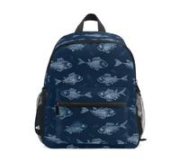 Kcldeci Sac à dos pour tout-petits filles garçons mignon poisson squelette bleu maternelle primaire enfants école maternelle enfants école maternelle sac à livres S-M, Requins portant des chapeaux