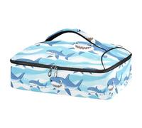 Kcldeci Sac de transport isotherme pour aliments chauds ou froids - Motif requin joyeux requin - Sac fourre-tout isotherme pour repas/pique-nique/lasagnes